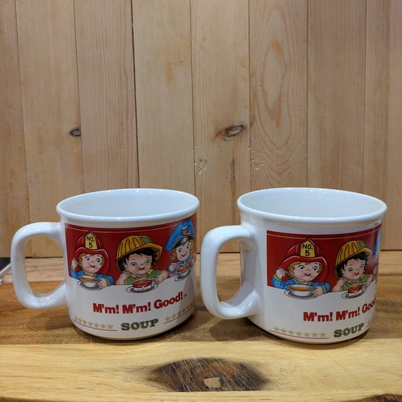 Vintage Soup Mugs - White with Red Accents - Picture 2 of 8
